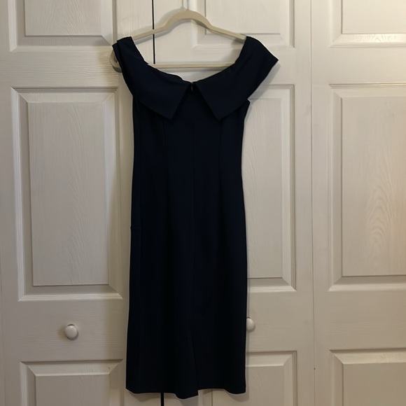 Velvet Navy Blue Off The Shoulder Wedding Guest Dress
